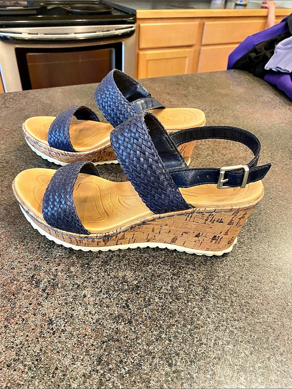 Dark Navy Blue Wedge Sandals US 7